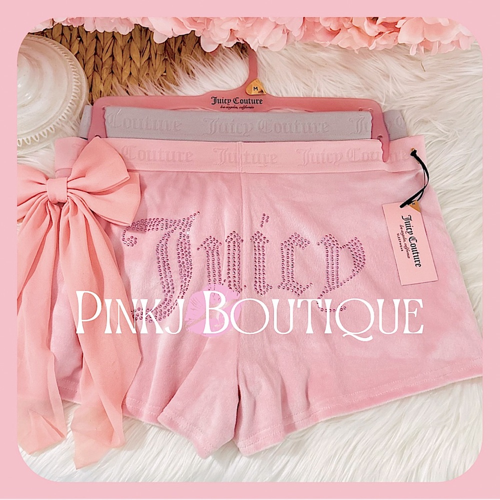 💗💋2pc {Juicy Couture} Beautiful Pink Bling Signature JC Lounge Shorts Set!